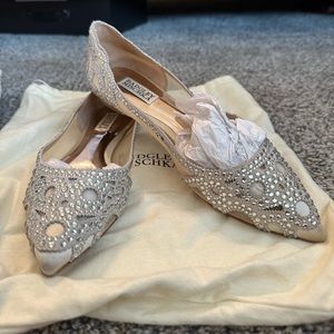 Badgley Mischka Gigi crystal pointed toe flat, size 8.5, color ivory satin